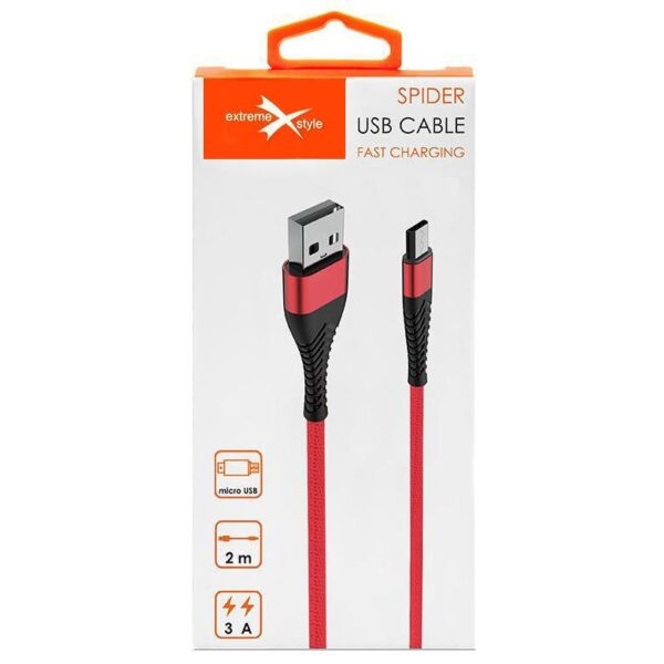Braided cable eXtreme® Spider USB - micro USB 2 m - red