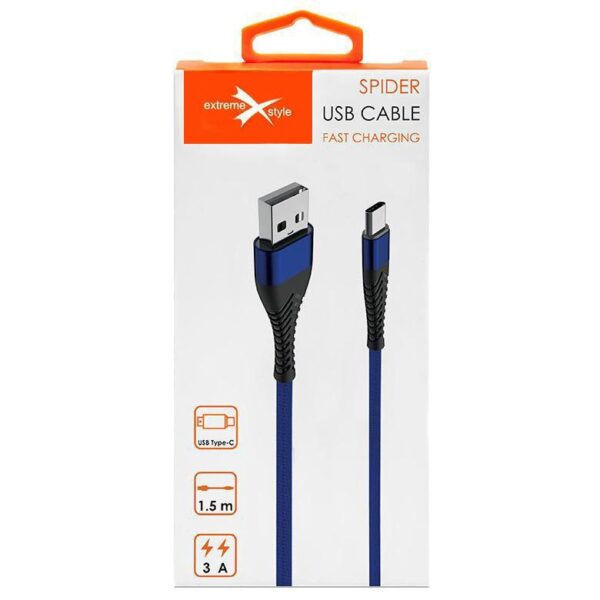 Braided cable eXtreme® Spider USB - USB type-C 1.5 m - blue