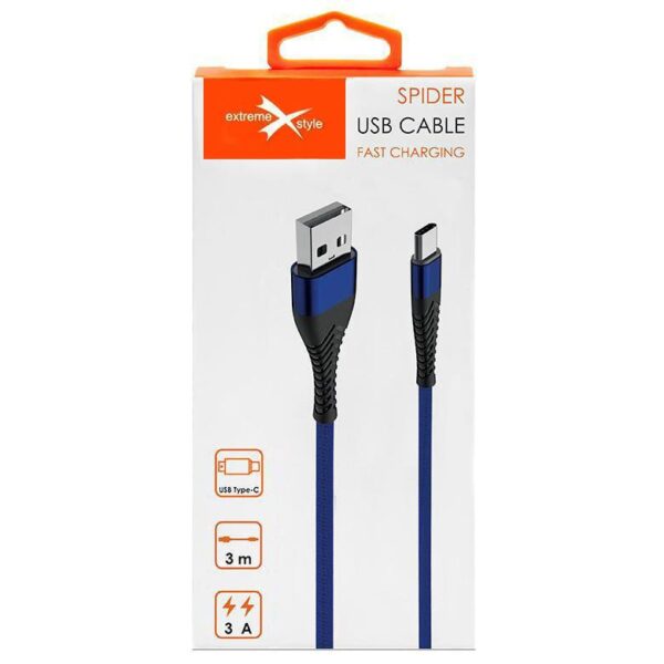 Braided cable eXtreme® Spider USB - USB type-C 3 m - blue