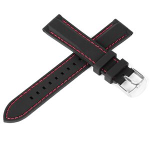 Pasek silikonowy Z02 - czarny - ciemnoczerwona nić - 24 mm