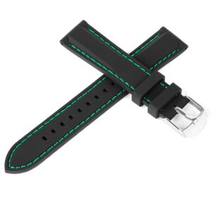 Pasek silikonowy Z02 - czarny - zielona nić - 20 mm