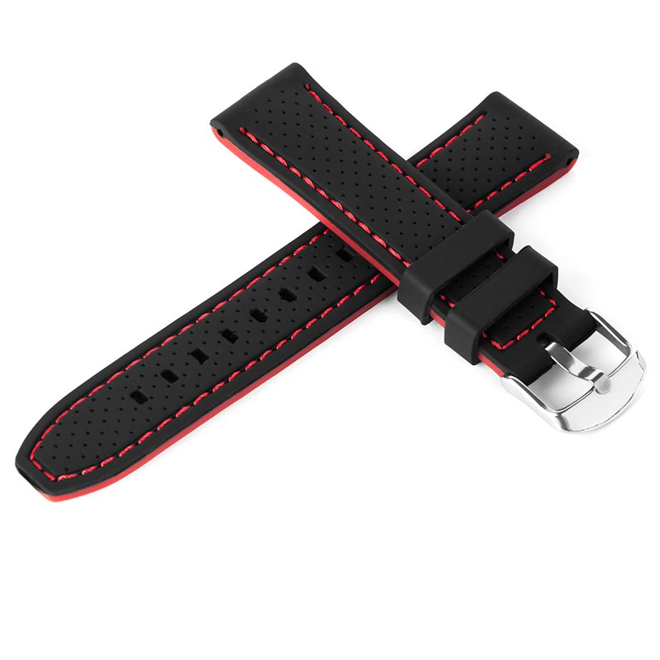 Pasek silikonowy Z03 - czarno-czerwony - 22 mm