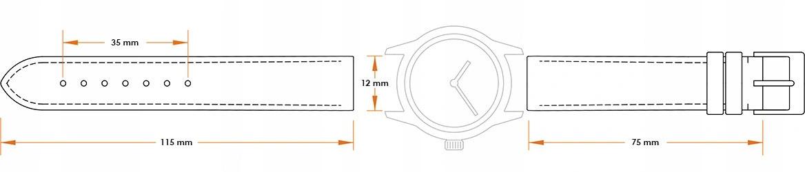 Pasek skórzany C17 - czarno-pomarańczowy - 12 mm