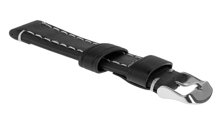 Pasek skórzany C18 - czarny - biała nić - 18 mm