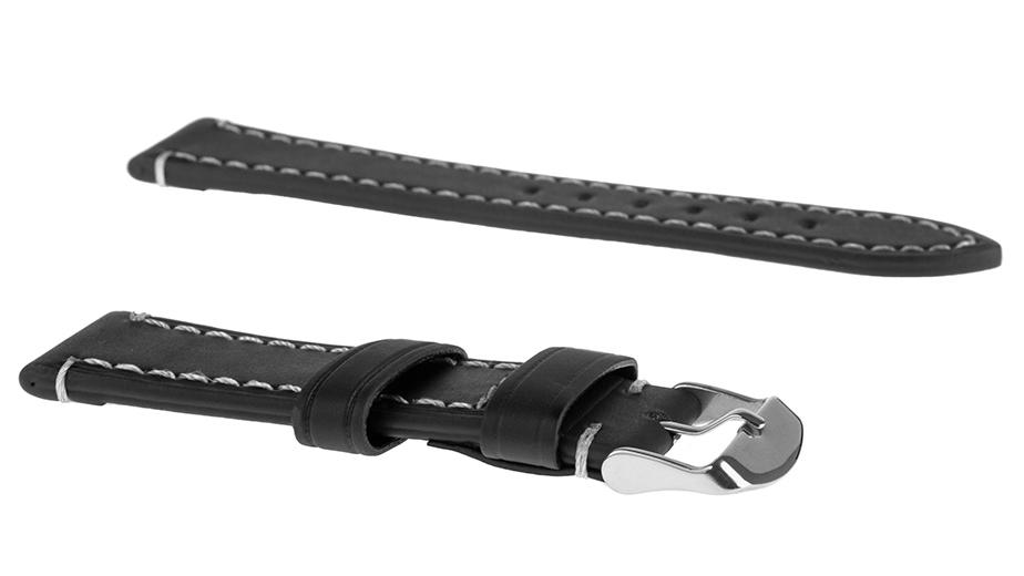 Pasek skórzany C18 - czarny - biała nić - 18 mm