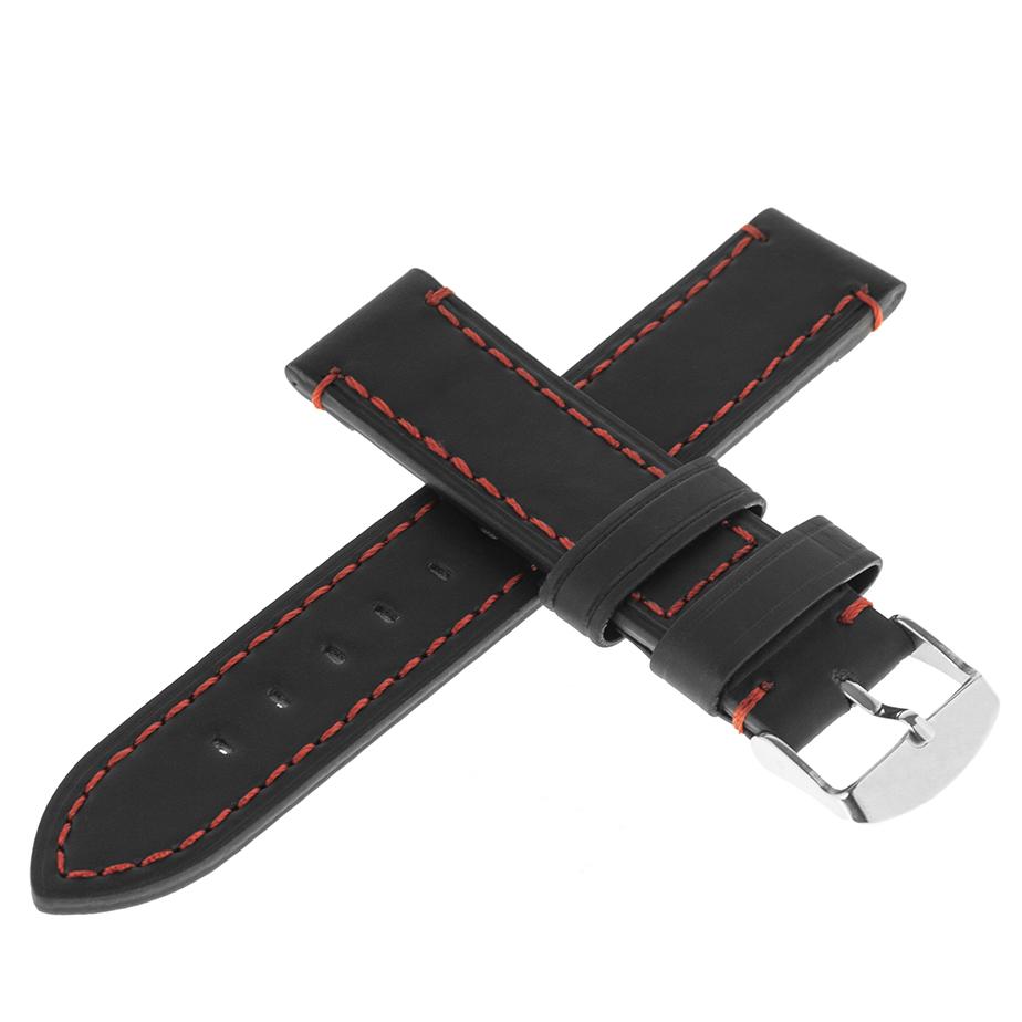 Pasek skórzany C18 - czarny - czerwona nić - 22 mm