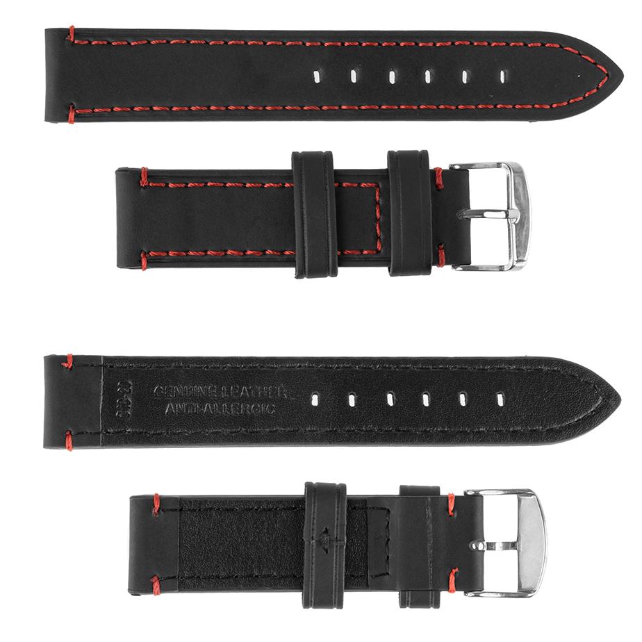 Pasek skórzany C18 - czarny - czerwona nić - 22 mm