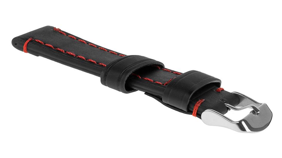 Pasek skórzany C18 - czarny - czerwona nić - 22 mm