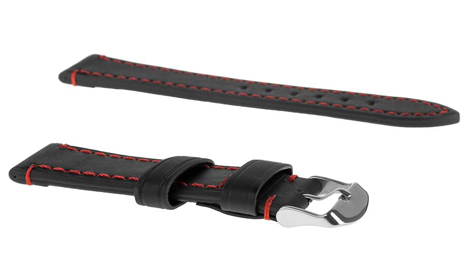 Pasek skórzany C18 - czarny - czerwona nić - 22 mm