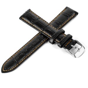 Pasek skórzany C6 - czarno-pomarańczowy - 22 mm