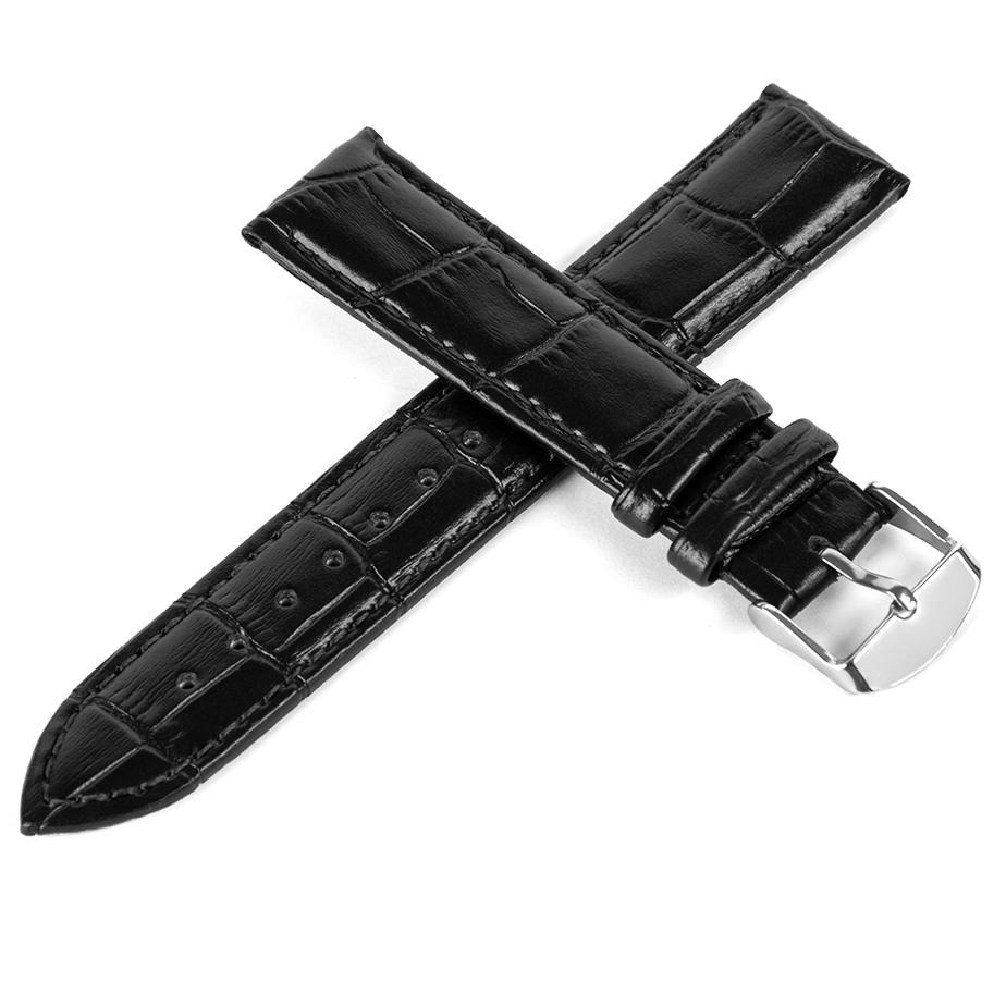 Pasek skórzany C7 - czarny - czarna nić - 18 mm