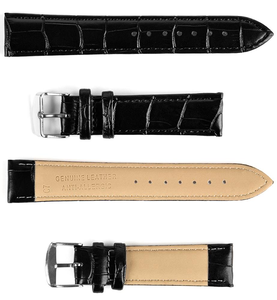 Pasek skórzany C7 - czarny - czarna nić - 20 mm