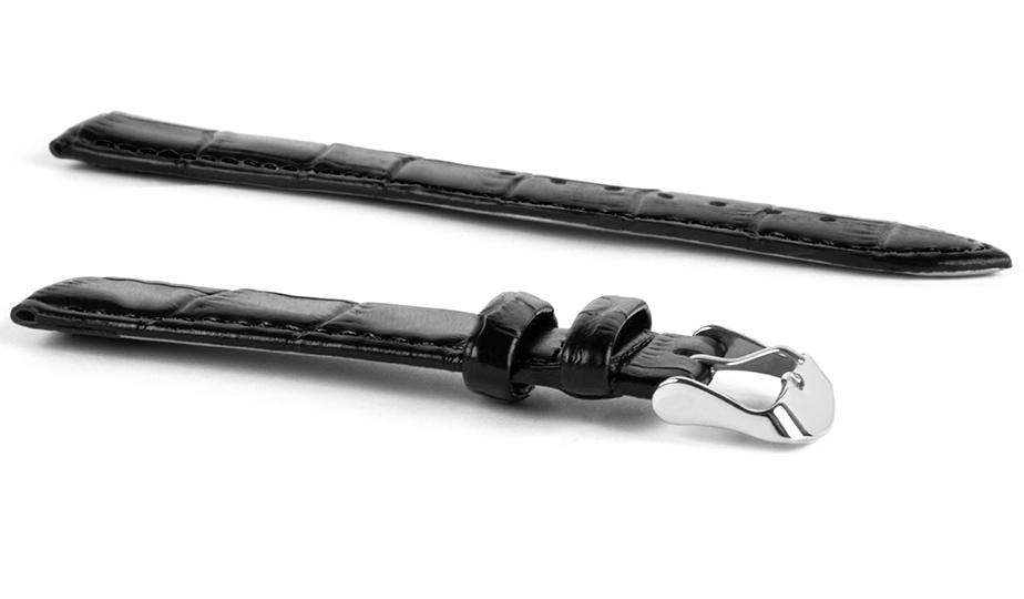 Pasek skórzany C7 - czarny - czarna nić - 18 mm