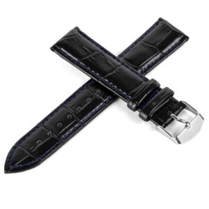 Pasek skórzany C7 - czarny - granatowa nić - 22 mm