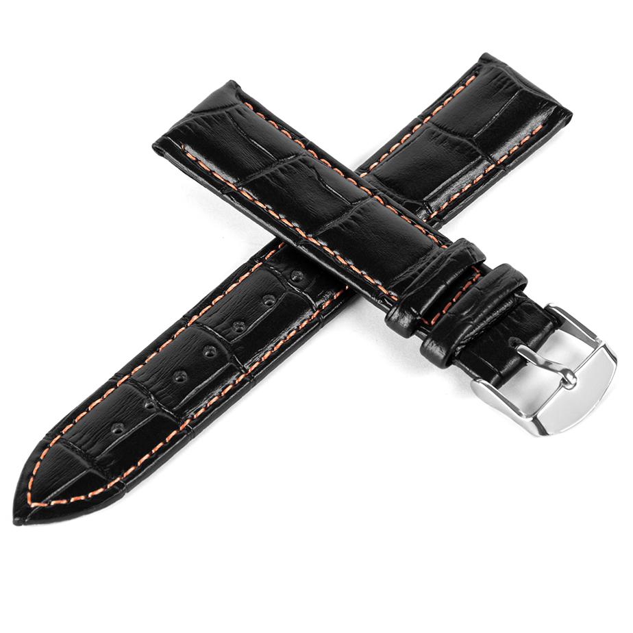 Pasek skórzany C7 - czarny - pomarańczowa nić - 20 mm