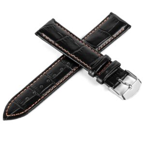 Pasek skórzany C7 - czarny - pomarańczowa nić - 24 mm