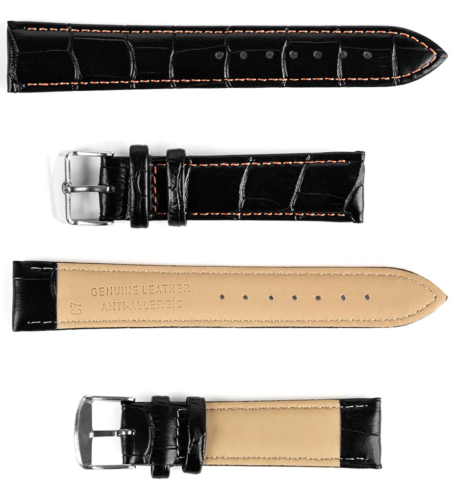 Pasek skórzany C7 - czarny - pomarańczowa nić - 20 mm