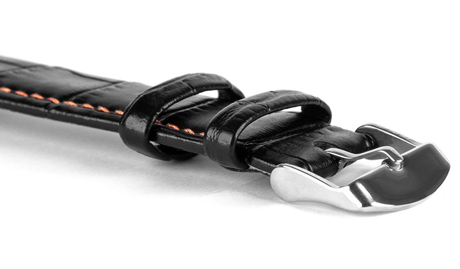 Pasek skórzany C7 - czarny - pomarańczowa nić - 18 mm