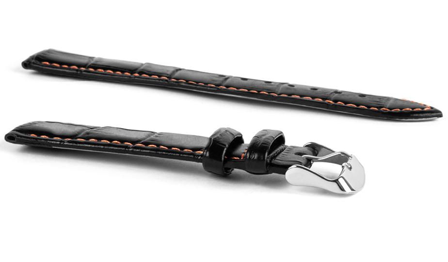 Pasek skórzany C7 - czarny - pomarańczowa nić - 20 mm