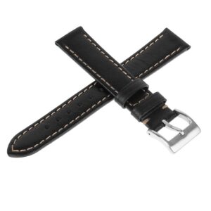 Pasek skórzany Premium A01-20 - czarny - beżowa nić - 20 mm