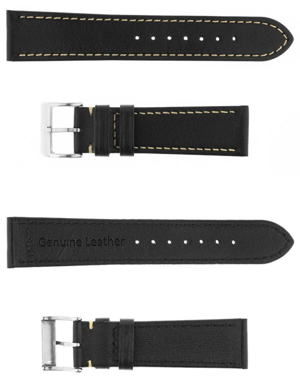 Pasek skórzany Premium A01-20 - czarny - beżowa nić - 20 mm