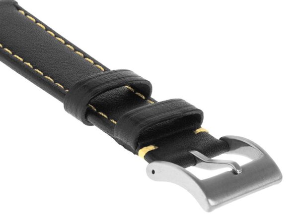 Pasek skórzany Premium A01-18 - czarny - beżowa nić - 18 mm