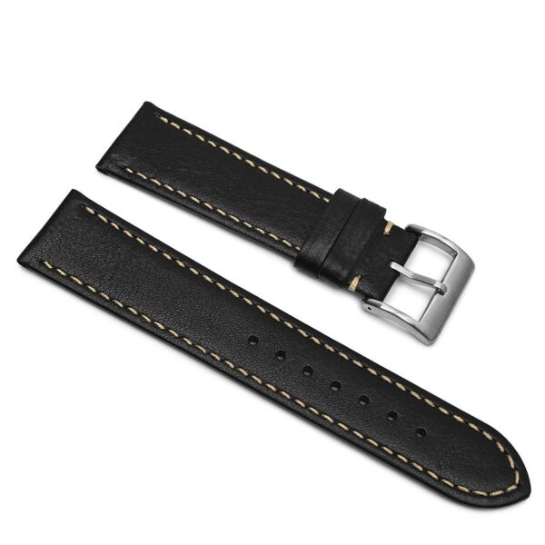 Pasek skórzany Premium A01-18 - czarny - beżowa nić - 18 mm