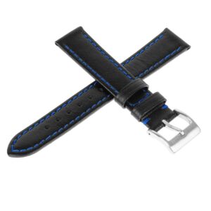 Pasek skórzany Premium A02-18 - czarny - granatowa nić - 18 mm