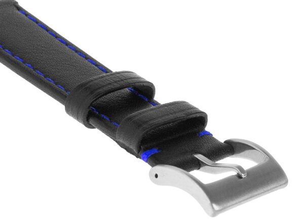 Pasek skórzany Premium A02-20 - czarny - granatowa nić - 20 mm