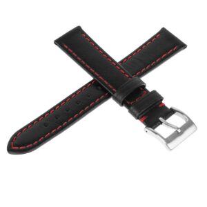 Pasek skórzany Premium A03-22 - czarny - czerwona nić - 22 mm