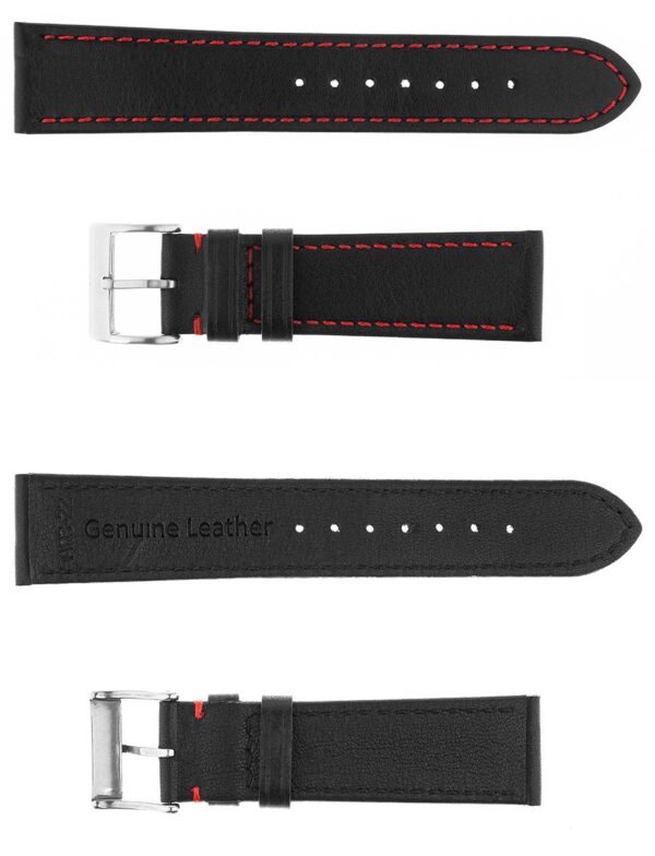 Pasek skórzany Premium A03-22 - czarny - czerwona nić - 22 mm