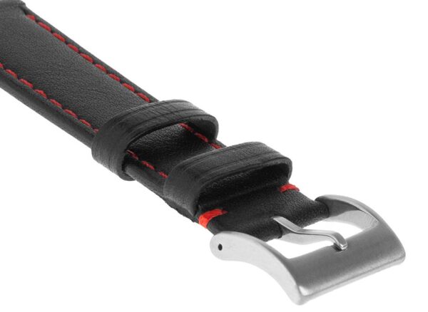 Pasek skórzany Premium A03-20 - czarny - czerwona nić - 20 mm