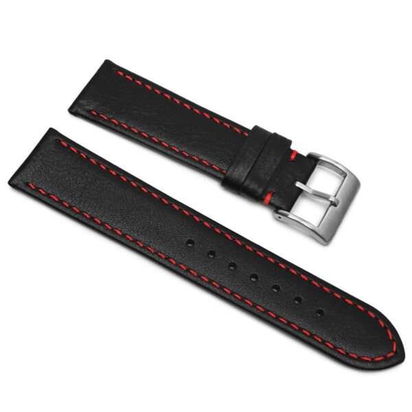 Pasek skórzany Premium A03-22 - czarny - czerwona nić - 22 mm