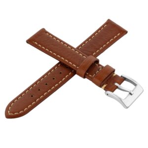 Pasek skórzany Premium A05-18 - jasny brąz - beżowa nić - 18 mm