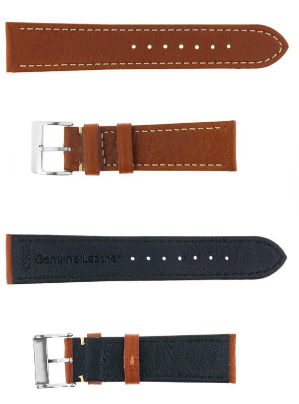 Pasek skórzany Premium A05-20 - jasny brąz - beżowa nić - 20 mm