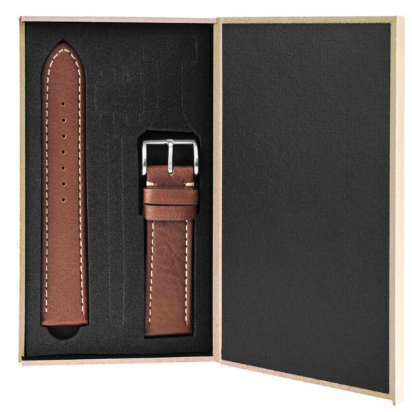 Pasek skórzany Premium A05-18 - jasny brąz - beżowa nić - 18 mm