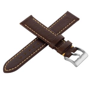 Pasek skórzany Premium A06-20 - ciemny brąz - beżowa nić - 20 mm