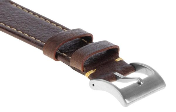Pasek skórzany Premium A06-20 - ciemny brąz - beżowa nić - 20 mm