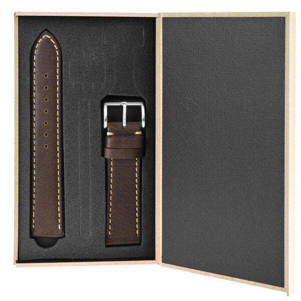 Pasek skórzany Premium A06-22 - ciemny brąz - beżowa nić - 22 mm
