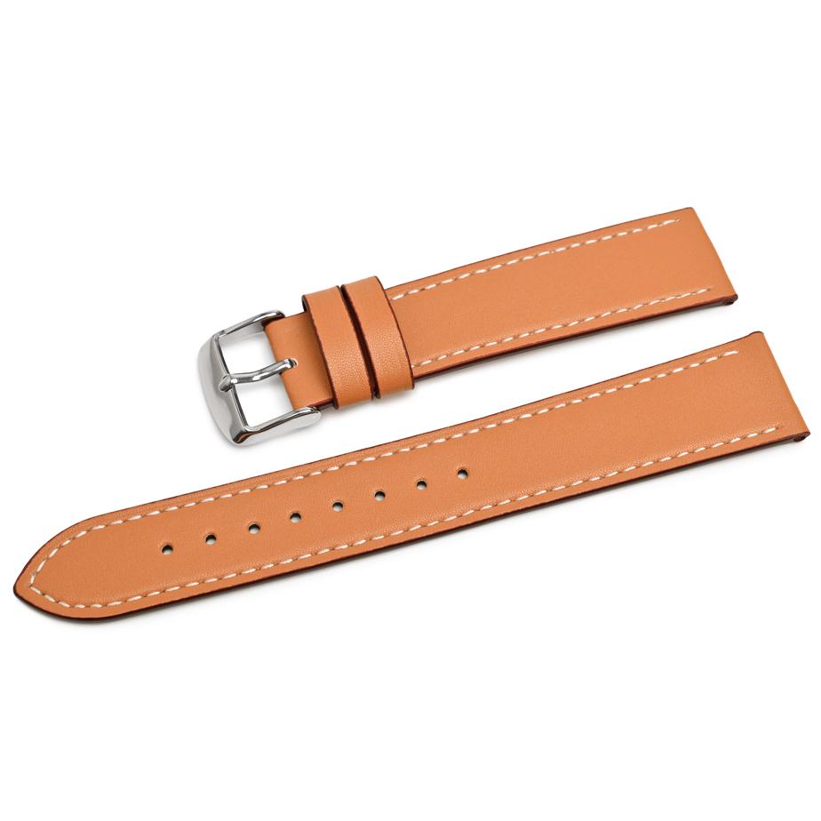 Pasek skórzany SuperFiber C21XL - jasny brąz - biała nić - 22 mm