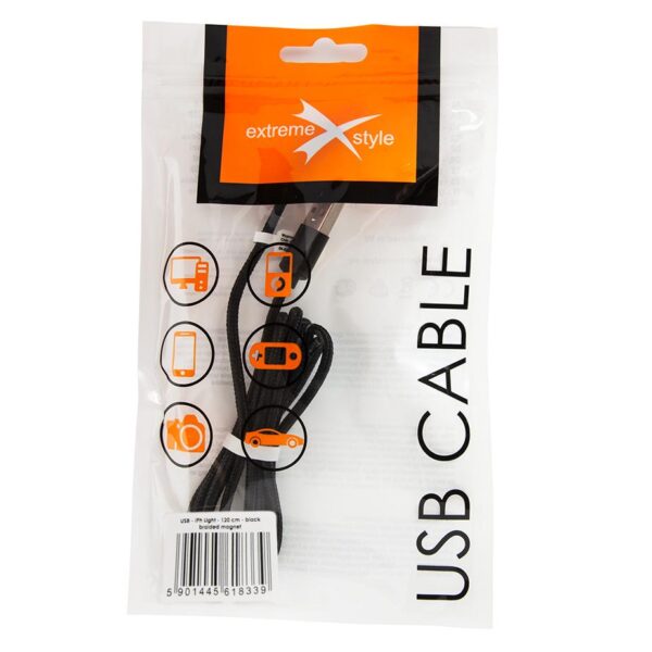 Braided magnetic cable eXtreme USB - iPhone Lightning - 120 cm - black