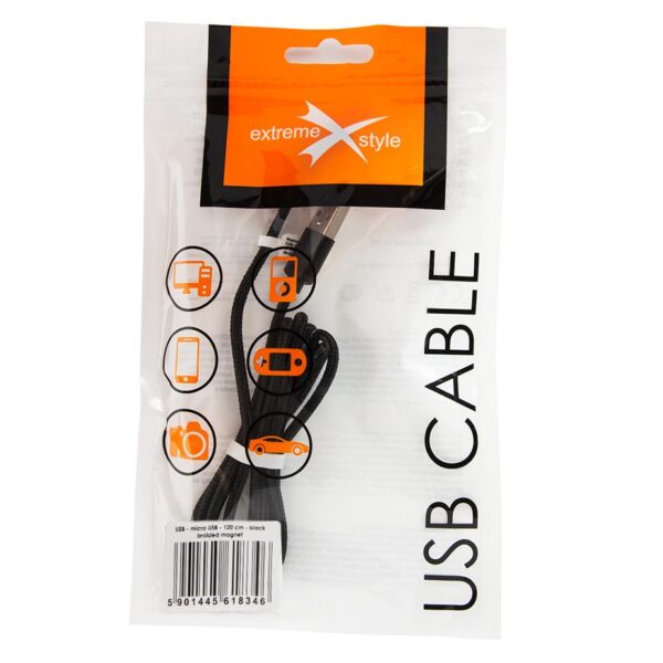 Braided magnetic cable eXtreme USB - micro USB - 120 cm - black