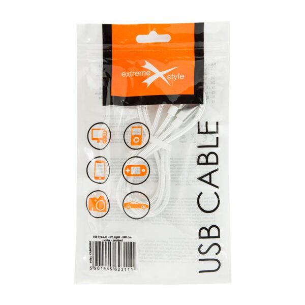 Braided cable PD USB type-C - iPhone Lightning - eXtreme® - 200 cm - white