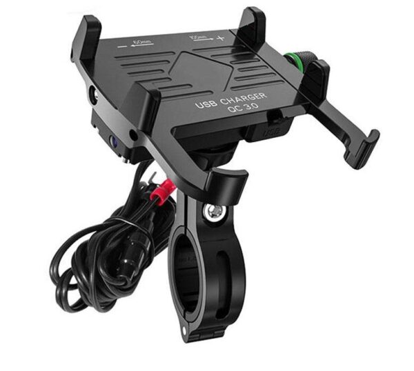 Uchwyt motocyklowy z ładowarką do telefonu - R10-metal USB QC - czarny
