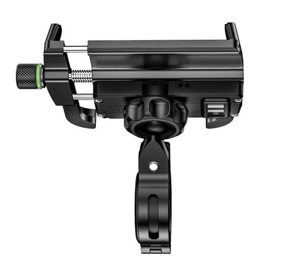 Uchwyt motocyklowy z ładowarką do telefonu - R10-metal USB QC - czarny