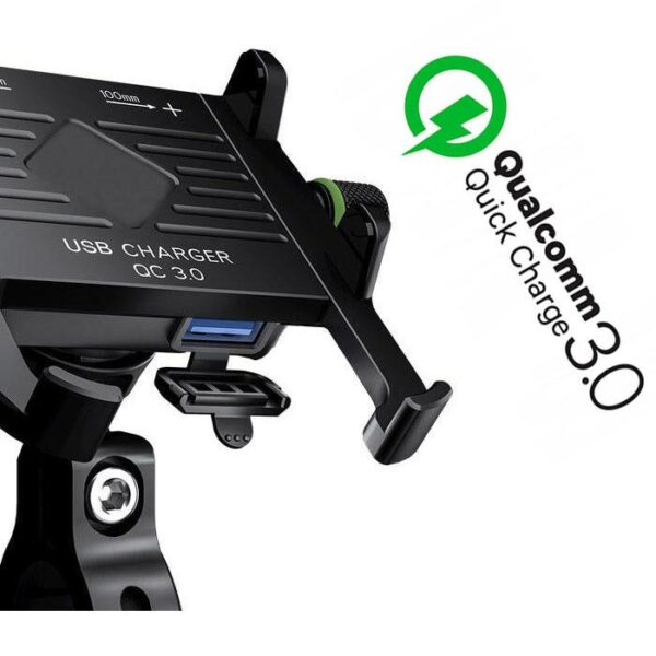 Uchwyt motocyklowy z ładowarką do telefonu - R10-metal USB QC - czarny