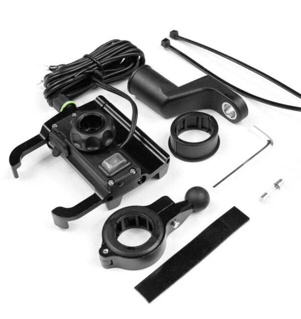 Uchwyt motocyklowy z ładowarką do telefonu - R10-metal USB QC - czarny