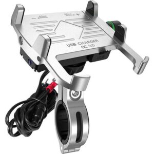 Motorcycle holder type:R10-metal USB QC - silver