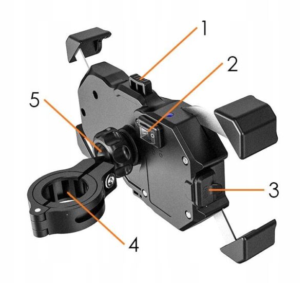 Motorcycle holder type:R13W-metal Wireless - USB QC - 2in1
