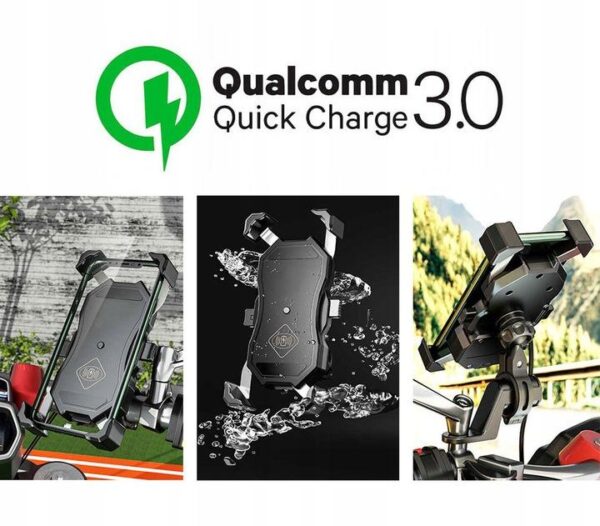 Motorcycle holder type:R13W-metal Wireless - USB QC - 2in1